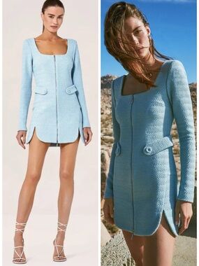 ALEXIS Elvire Structured Textured Long Sleeve
Mini Dress Light Blue SZ S